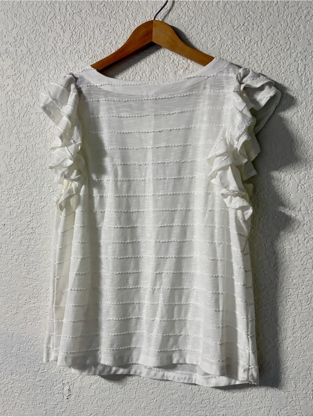 Anthropologie White cottage Ruffle Flutter Sleeve Textured stripe Blouse size L - Picture 5 of 9